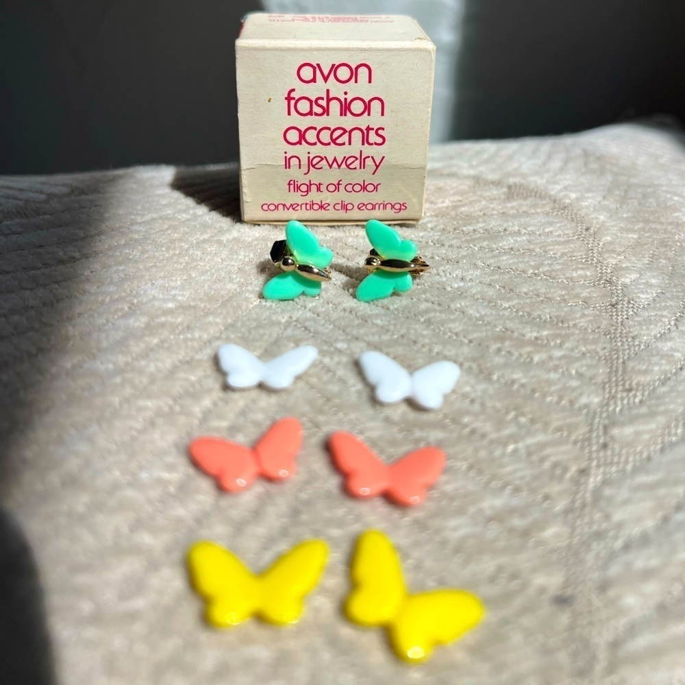 Vintage Avon Butterfly Clip-On Earrings 70s Flight of Color Convertible Jewelry